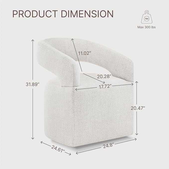 KISLOT Upholstered Dining Chairs Set of 1, Modern Arm Kitchen & Dining Room Chairs with Hidden Casters, Linen Fabric Padded Rolling Chairs, Sturdy Wood Frame, 300 lbs Capacity, Beige
