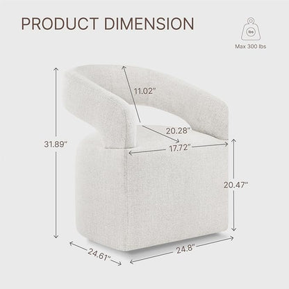KISLOT Upholstered Dining Chairs Set of 1, Modern Arm Kitchen & Dining Room Chairs with Hidden Casters, Linen Fabric Padded Rolling Chairs, Sturdy Wood Frame, 300 lbs Capacity, Beige