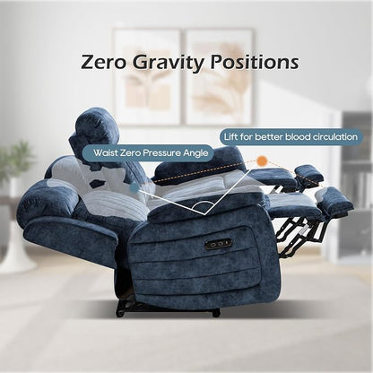Zero Gravity Power Reclining Sofa with Adjustable Headrest, Electric Reclining Couch with Wireless Charge, USB Ports, Power Loveseat Recliner Sofa for Living Room (Blue-Sofa)