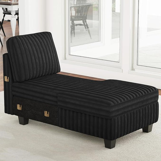 Belffin Modular Sectional Storage Chaise Module for Modular Sectional Sofa Right-Facing Chaise Black Couch