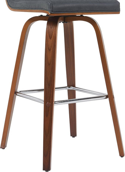 Vienna Modern Swivel Bar Height Stool with Vintage Black Upholstered Seat and Walnut Finished Wood Frame Set of 4