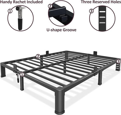 Bilily 10 Inch Low Bed Frame Queen with Round Corner Legs,3500 LBS Heavy Duty Low Profile Queen Bed Frame Metal Platform, No Box Spring Needed, Easy Assembly, Noise-Free, Headboard Compatible,Black