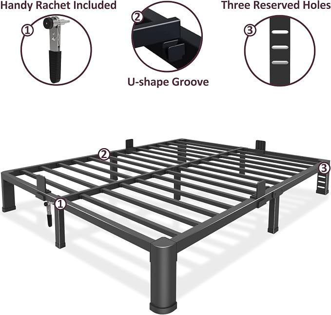 Bilily 6 Inch Low Bed Frame Full with Round Corner Legs,3500 LBS Heavy Duty Low Profile Full Size Bed Frame Metal Platform, No Box Spring Needed, Easy Assembly, Noise-Free, Headboard Compatible,Black