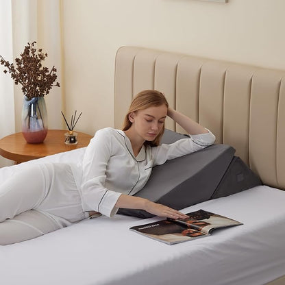 Wedge Pillow for Sleeping, Adjustable 9&12 Inch Foldable Bed Wedge Pillow Set, Orthopedic Memory Foam Triangle Pillows Wedge, 7-in-1 Elevated Pillows for Leg and Back Support, Velvet
