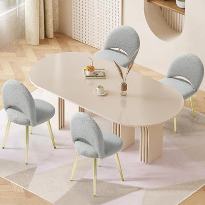 Vanity Chair with Backrest, Boucle Upholstery Armless Makeup Stool, Gray Vanity Stool with Gold Metal Legs for Bedroom Living Room Kitchen Dinning Room (Gold and Light Gray)