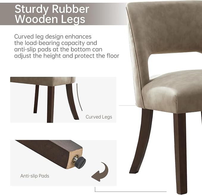VKNOW Modern Dining Chairs Set of 4 with Rubberwood Legs, Taupe | Faux Leather, Curved Back, For family, Kitchen Dining RoomRestaurant Reception Room, No wobble, 80% pre-installed
