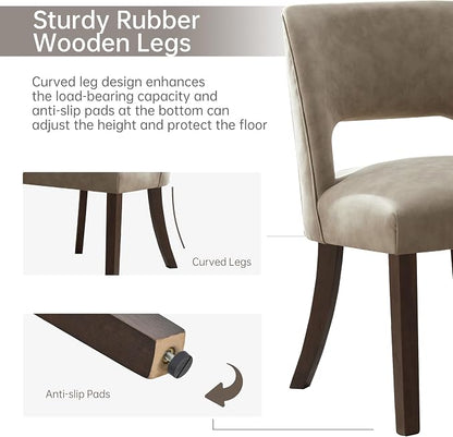 VKNOW Modern Dining Chairs Set of 4 with Rubberwood Legs, Taupe | Faux Leather, Curved Back, For family, Kitchen Dining RoomRestaurant Reception Room, No wobble, 80% pre-installed
