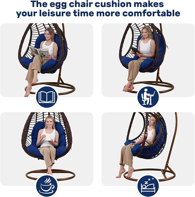 idee-home Egg Chair Cushion Replacement, Hanging Chair Cushion Outdoor | Cushions with Waterproof Cover for Wicker Patio Hammock Swing, Navy (Swing Not Included)