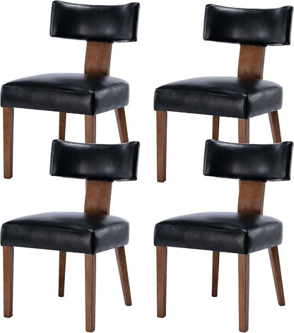 RIVOVA Set of 4 Mid Century Modern Dining Chairs, Farmhouse PU Leather Upholstered Dining Room Chairs Kitchen Chairs Side Chairs with Curved Backrest Wood Legs, Black