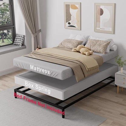 Tyndall Box Spring King Bed Base, 7 Inch High Metal King Size Box Spring Only, Heavy Duty Mattress Foundation with Fabric Cover, Easy Assembly, Quiet Noise Free, Black