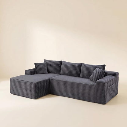 95" L-Shaped Cloud Sectional Couch, Left Facing Modular Compressed Boneless Sectional Sofa with Chaise Lounge, Plush Corduroy Boneless Corner Sofa for Living Room