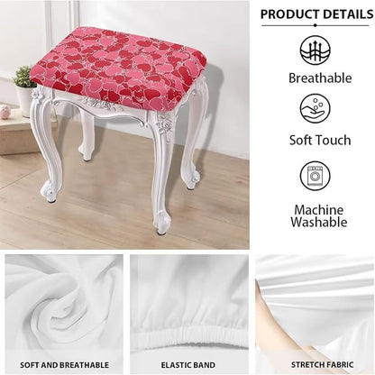 Hearts Print Bar Stool Covers Set of 2 Valentines Decorations Rectangle Vanity Stool Cover Valentine Holiday Party Counter Stool Bar Chair Covers for Kitchen Pub Dining Room