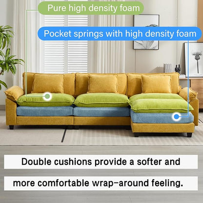 Oprisen 120" Modular Sectional Sofa, Comfy Cloud Couch Sectional Sofa with Ottoman, Chenille Sofa Sleeper Deep Seat Sofa with Throw Pillows for Living Room (Yellow, 120"- L Shape)