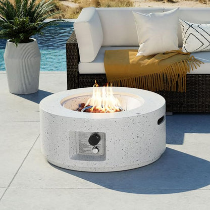COSIEST Outdoor Propane Fire Pit Coffee Table, 28-inch Terrazzo Round Base Patio Heater, Certified, 40,000 BTU Stainless Steel Burner, Free Lava Rocks, Waterproof Cover