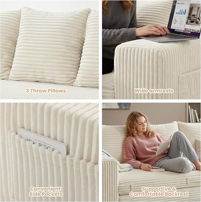 Boneless Couch Sofa Bed, 70'' Convertible Tri-Folding Futon Sleeper with Handle & Side Pockets, Pull Out Couch Bed with Hook and Loop No Assembly for Small Space,Living Room & Bedroom