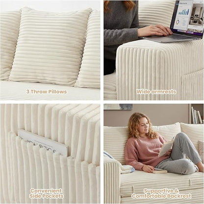 Boneless Couch Sofa Bed, 70'' Convertible Tri-Folding Futon Sleeper with Handle & Side Pockets, Pull Out Couch Bed with Hook and Loop No Assembly for Small Space,Living Room & Bedroom
