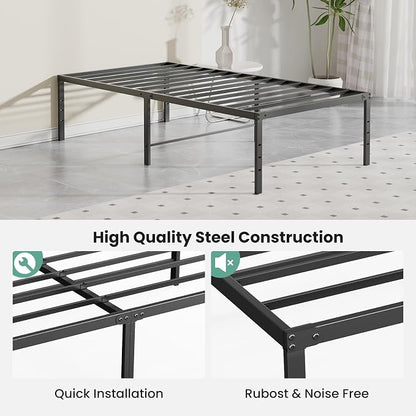 Sweetcrispy Twin Size 16 Inch Platform Bed Frame, Heavy Duty Metal Foundation Frame, Noise-Free Sturdy Steel Slats, Underbed Storage, No Box Spring Needed, Quick Setup