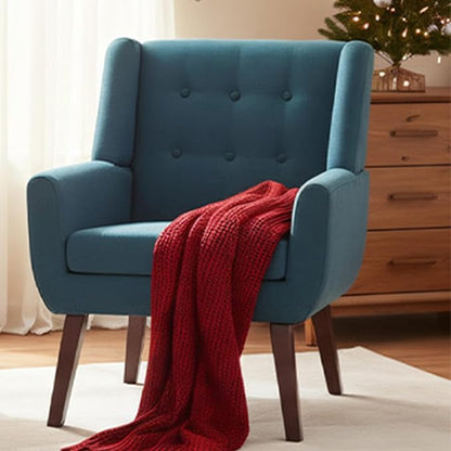 HUIMO Button-Tufted Accent Chairs,Upholstered Reading Living Room Chair,Mid Century Modern Chair with Linen Fabric, Club Chair,Comfy Arm Chairs for Living Room,Bedroom Lake Blue