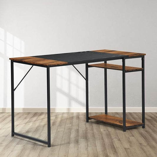 FurnitureR Computer Desk with Shelves for Small Spaces Simple Home Office Desk Study Writing Office Table Laptop PC Writing Desks (Brown, 55.1 Inch)