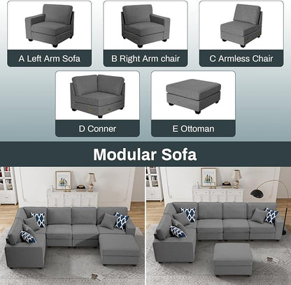 Legend Vansen Oversized Modular Sectional Sofa,U/L‑Shaped Reversible Couch with Ottoman,Deep Seat Plush Polyester Sofa for Living Room,6‑Seater,Dark Grey