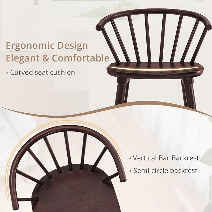 LUE BONA Espresso Dining Chairs Set of 8, Farmhouse Wood Dining Chairs with Semicircular Backrest, Spindle Dining Chair for Kitchen and Dining Room, 18 Inch