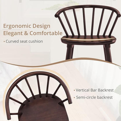 LUE BONA Espresso Dining Chairs Set of 8, Farmhouse Wood Dining Chairs with Semicircular Backrest, Spindle Dining Chair for Kitchen and Dining Room, 18 Inch