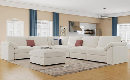 EASE MOOSE Sectional Modular Sofa,Luxury Comfty Sectional Deep Seat Couch for Living Room,Solid Wood Frame Sofa,Removable and Washable,White