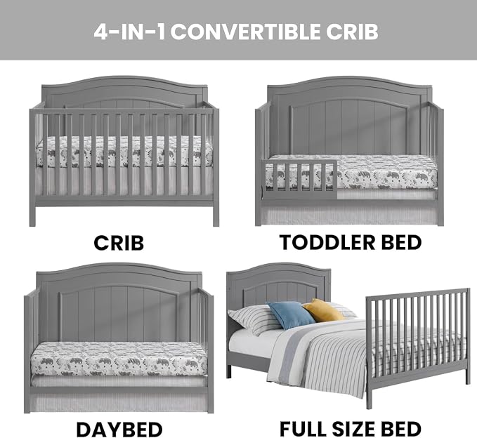 Oxford Baby Nolan 4-in-1 Convertible Crib, Dove Gray, GreenGuard Gold Certified