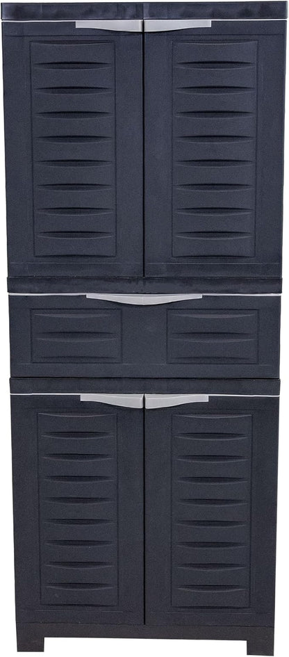 Sunnydaze 57" H Resin Garage Storage Cabinet - Garage Cabinet with 2 Adjustable Shelves - Freestanding Utility Storage for Laundry Room, Office, Basement - Charcoal