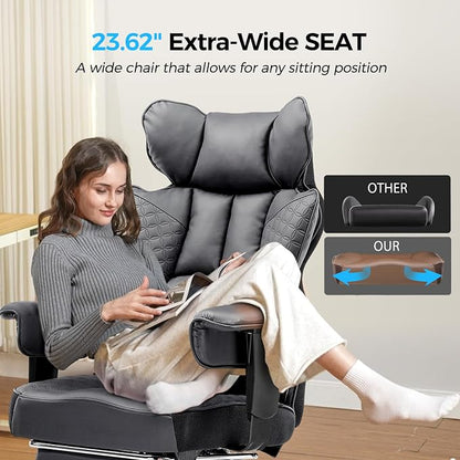 GTPLAYER Big and Tall Gaming Chair 400lbs Heavy Duty Office Chair with Foot Rest & Ergonomic Pocket Spring Lumbar Support, High Back 3D Saddle Shaped Cushion for Back Pain Relief, Grey
