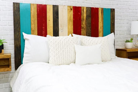 Barn Walls Sugar Mix Signature Design, Multicolored Solid Wood Headboard, Floating Panels, Wall Mount, Adjustable Height, Easy Assembly Queen Size