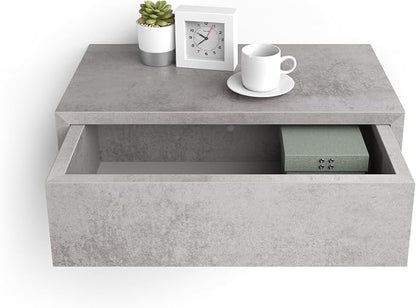 Mobili Fiver, Riccardo Floating nightstand, Concrete Effect, Grey, 17.7" x 9.8" x 6.1 ", Melamine-Finished, Modern Bedside Table, End Table, Italian Furniture