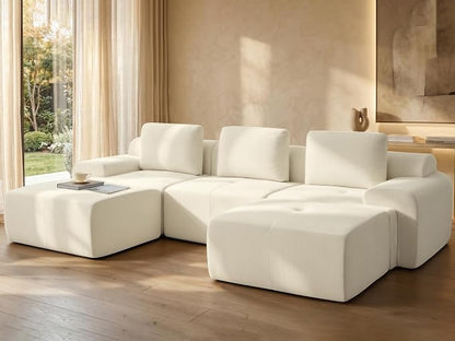 122" U Shaped Oversized Boneless Couch, Comfort Cloud Sectional Couches for Living Room, Modular Sofa High Back & Extra Deep Seat, No Assembly, Chenille(Warm White, 122 inch-U Shaped（3+2）)