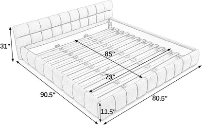 KEIKI California King Thick Chenille Platform Bed Frame with Upholstered Tufted Headboard, Modern Solid Wood Floor Platform for Bedroom, No Box Spring Needed
