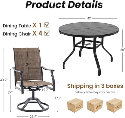 Soohow Outdoor Dining Set for 4, 5-Piece Round Table Patio Dining Set, 4 x Swivel Patio Chairs and 1 x 41 Round Outdoor Dining Table, for Poolside, Backyard and Proch