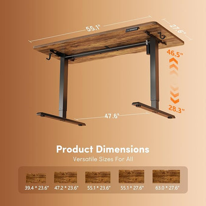 FEZIBO Standing Desk, 55×28 Inches Electric Height Adjustable, Sit Stand Up, Computer Office Desk with Splice Board, Black Frame/Rustic Brown TOP