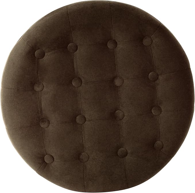 HomePop 19" Velvet Button Tufted Round Storage Ottoman - Brown Velvet