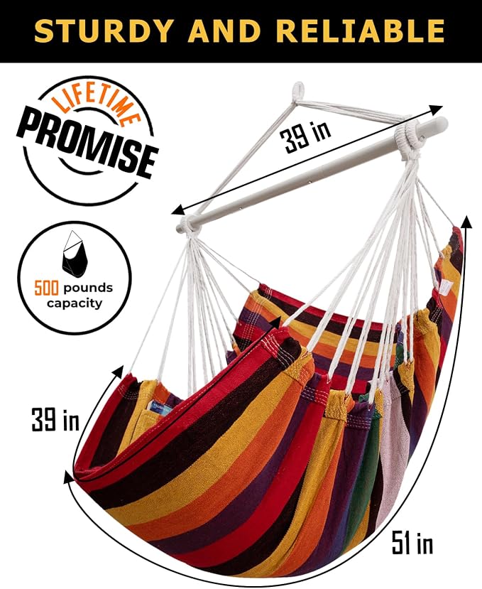 ADVOKAIR Hammock Chair Swing, Heavy-Duty Hanging Rope Swing Seat Supports 500 Lbs, Ideal for Outdoor Patio, Backyard, Porch, Deck & Indoor Bedroom Use