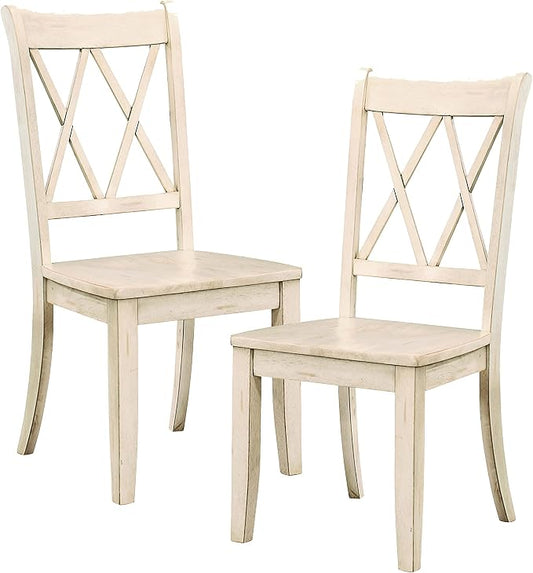 Lexicon Janina Dining Room Chairs Set of 2, Modern Farmhouse Dining Chairs Set of 2, Solid Wood, X Cross Back, for Traditional Modern Ranch Style Kitchen, Armless, Easy Assembly, White