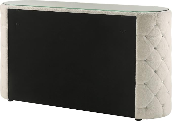 Coaster Home Furnishings - Sonya - Wood - Boucle Upholstered 6-Drawer Dresser with Crystal Hardware, Tufted Panels and Glass Top - Bedroom - Ivory - 360113