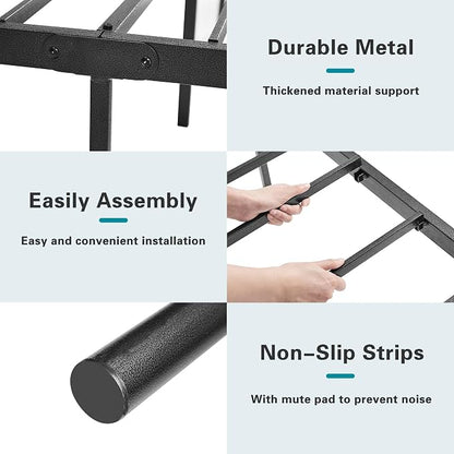 VECELO Black Metal Bed Frame Full Size with Vintage Headboard and Footboard, No Box Spring Needed, Premium Stable Steel Slat Support Mattress Foundation