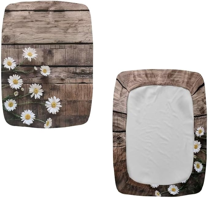 Bar Stools Covers Set of 2 Daisy Wood Print Vanity Chair Cover Stretch Bar Stool Chair Covers Stool Covers Rectangular 2 Pack Washable Saddle Bar Stool Slipcover Bench Seat Protector