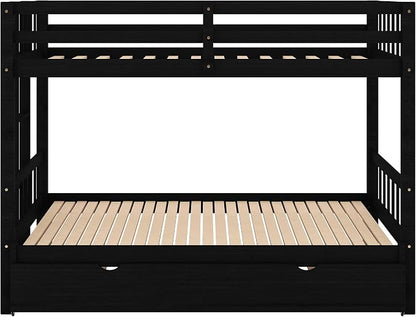 RUNNA Twin Over Twin/Queen Bunk Bed with Trundle, Pull-Out, Espresso | Twin over twin/queen bunk bed with trundle,stretchable pull-out bed,solid wood,guardrails,no box spring needed,espresso
