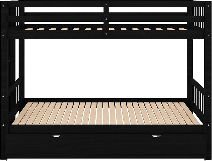 Extendable Bunk Bed with Trundle, Twin Over Double Twin Bunk Bed Frame, Upgraded Version Wooden Bunk Bed with Trundle, Pull-Out Bunk Bed Frame Can Be Extendable, No Spring Box Needed, Espresso
