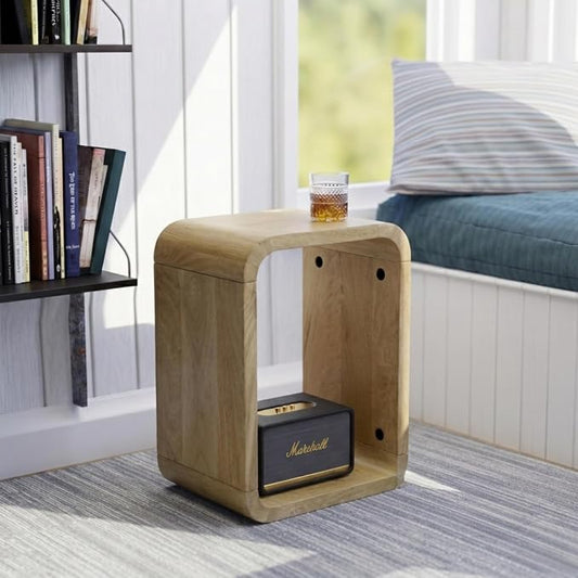 Relso Aurora End Table Solid Wood Nightstand with Open Shelf Storage, Natural Finish Bedside Table, Side Table for Bedroom, Living Room, Entryway, Small Spaces, Accent Bookshelf