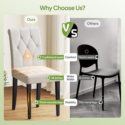 Welzona Upholstered Dining Chairs Set of 4, Button Tufted Parsons Dining Chair with Solid Wood Legs, Modern Fabric Side Chair for Hotel/Dining Room/Kitchen/Restaurant- White