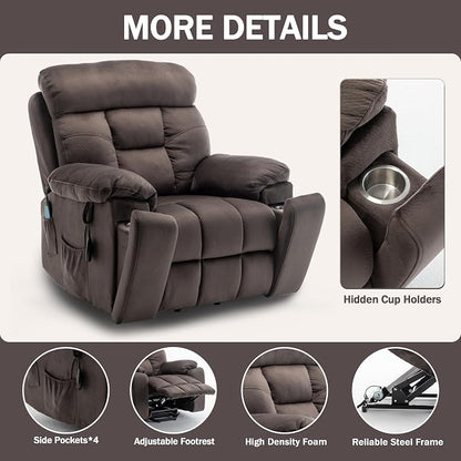JIKFRIMA 26in Oversized Power Lift Recliner Chair with Massage Heat | Lift Chair for Elderly with Hidden Cup Holders,Side Pockets,Infinite Position Power Control,Velvet Fabric