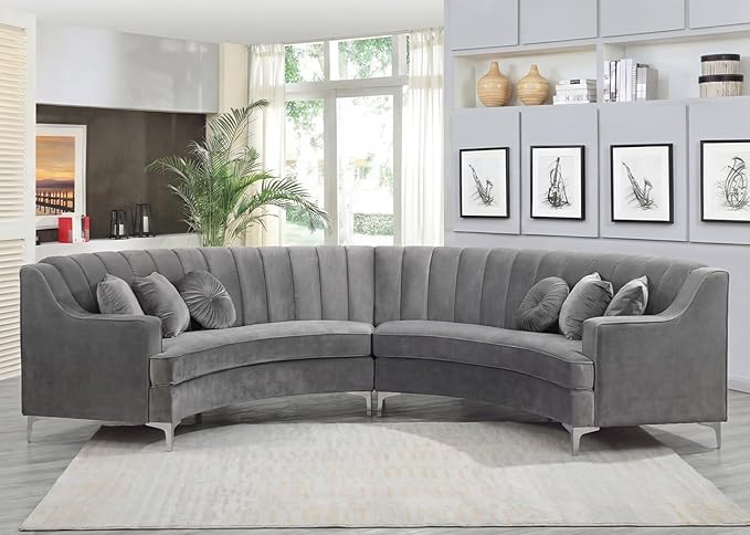 Legend Vansen Semicircle Modular Curved Velvet Sectional Sofa,141.34”Oversized Arc Sofa,Modern Cloud-Like Deep Seat Couch for Living Room Apartment Office Conference Space (2, Grey)