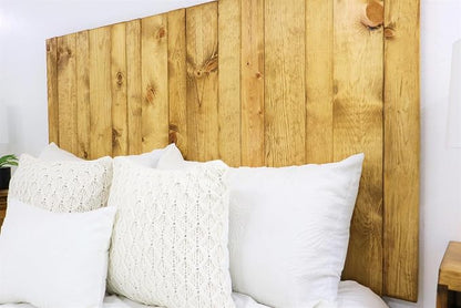 Barn Walls Solid Wood Queen Size Headboard, Golden Brown Stain with Smooth Natural Wood Grain Variation, Handcrafted Head Board Wall-Mounted Panels, Rustic Modern Bedroom, Built to Last