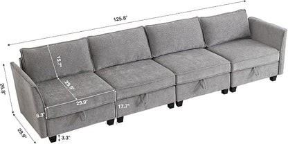 Modular Sectional Sofa, Convertible Couch with Storage, 4 Seater Sofa Modular with Reversible Chaise for Living Room, Office (Grey)